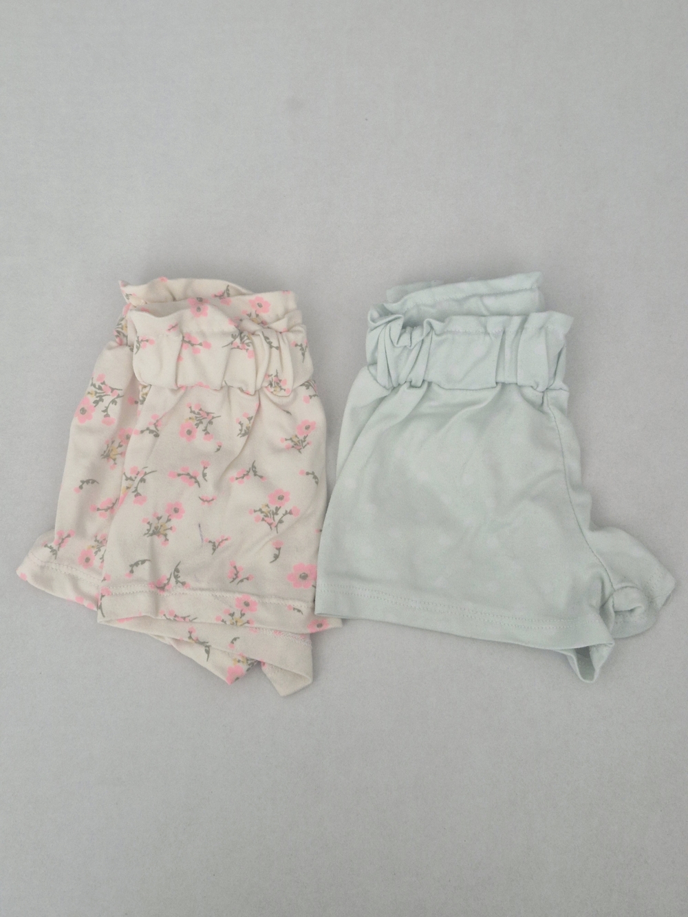 Girls 2-Pack Ruffle Waist Shorts - Pink Floral & Light Blue 18 Months Toddler